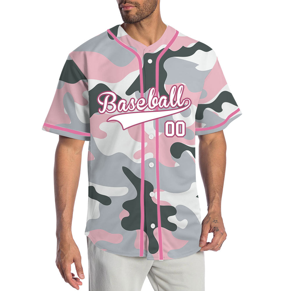 Custom Pink And Light Gray Baseball Jersey