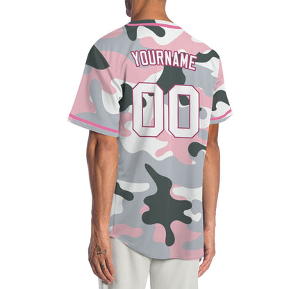 Custom Pink And Light Gray Baseball Jersey