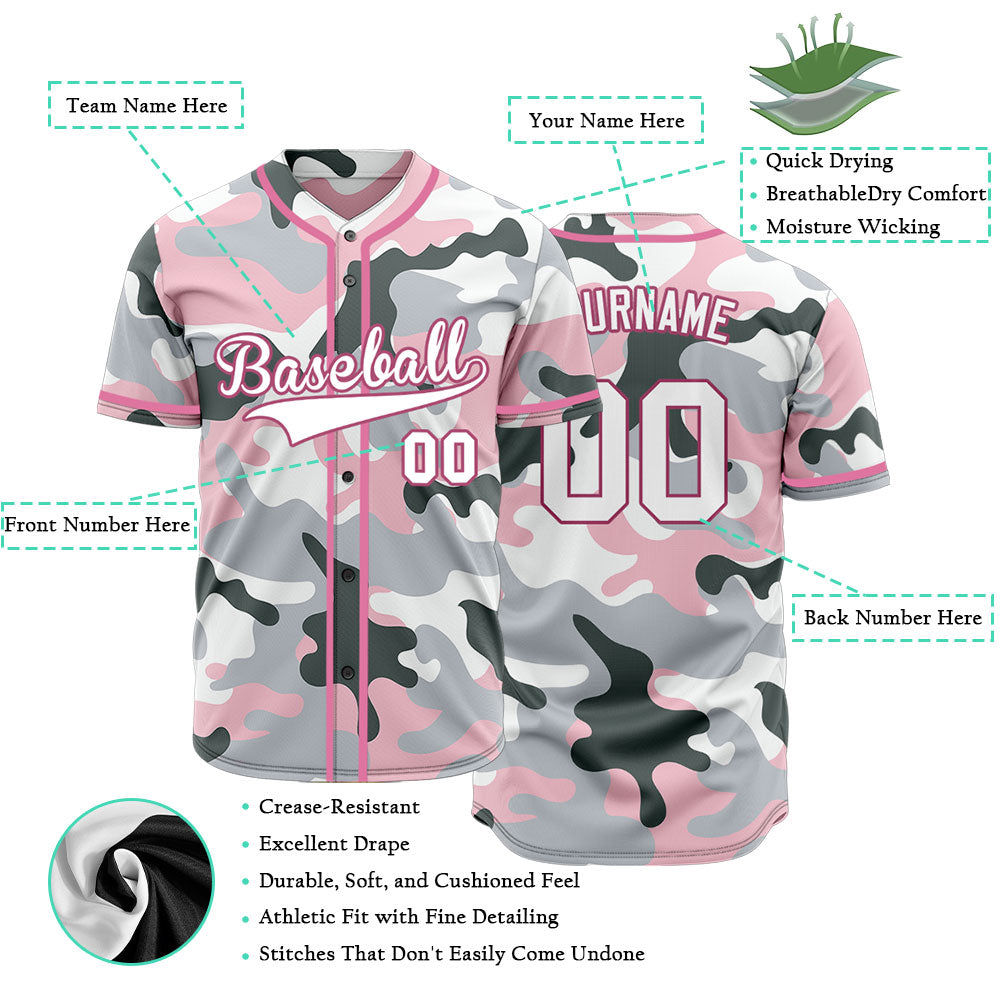 Custom Pink And Light Gray Baseball Jersey