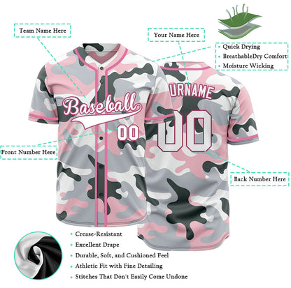 Custom Pink And Light Gray Baseball Jersey
