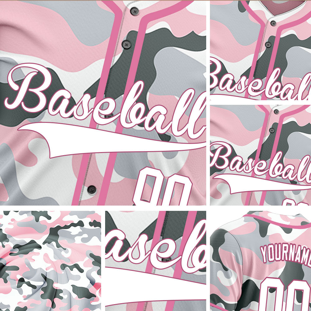 Custom Pink And Light Gray Baseball Jersey