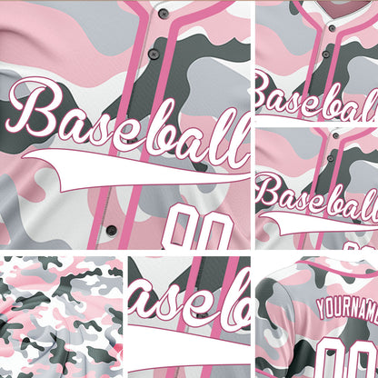 Custom Pink And Light Gray Baseball Jersey