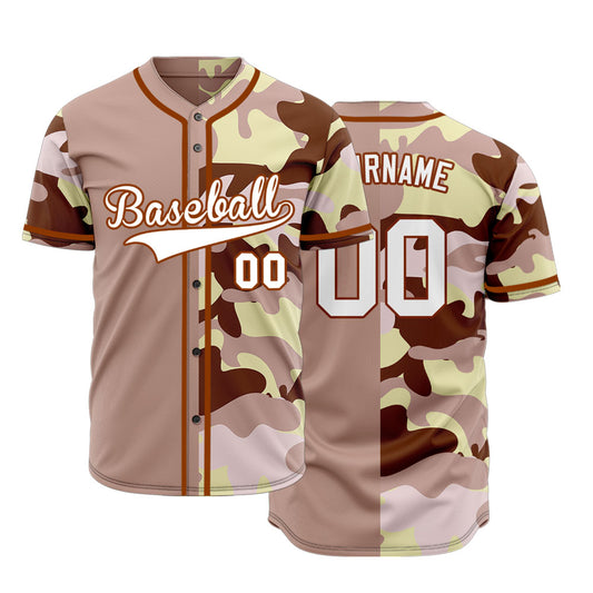 Custom Pink Brown Yellow Half Baseball Jersey