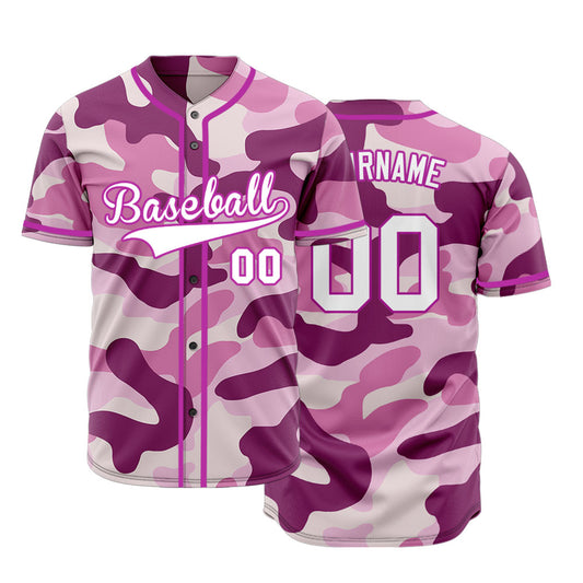 Custom Purple Pink Camouflage Baseball Jersey