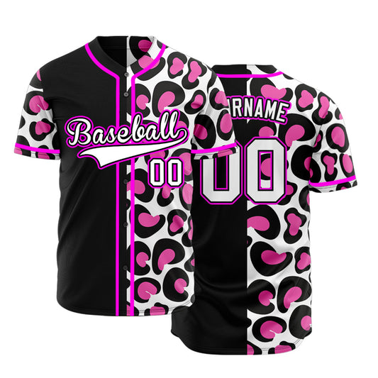 Custom Purple Pink Leopard Half Black Baseball Jersey