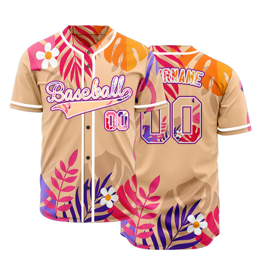 Custom Purple Tropiacl Leaf Baseball Jersey