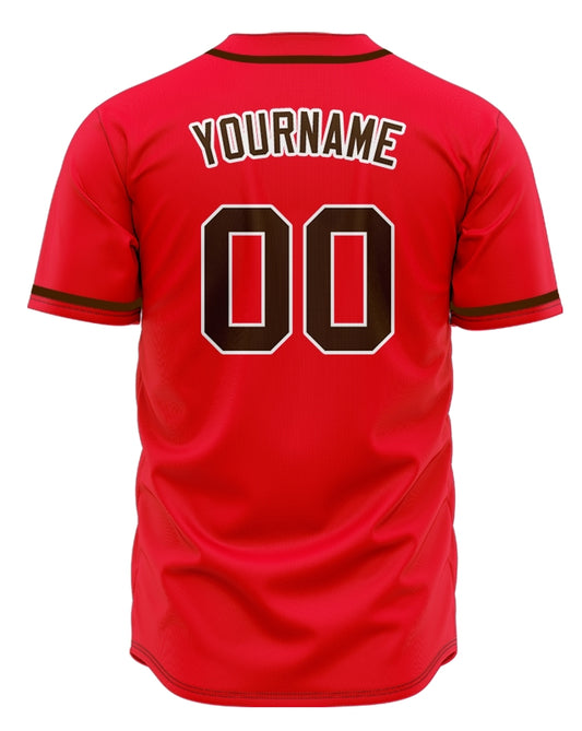 Custom Red And Brown Baseball Jersey