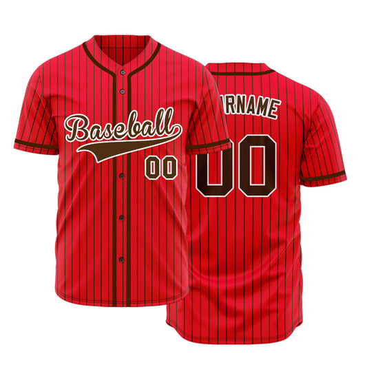 Custom Red And Brown Vertical Lines Baseball Jersey