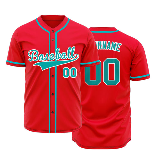 Custom Red And Dark Green Baseball Jersey