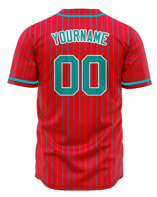 Custom Red And Dark Green Lines Baseball Jersey