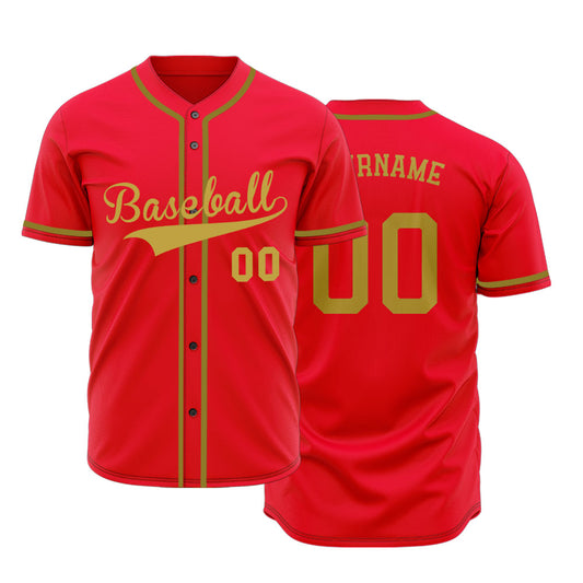 Custom Red And Gold Baseball Jersey