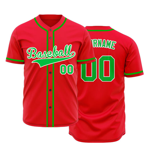 Custom Red And Green Baseball Jersey