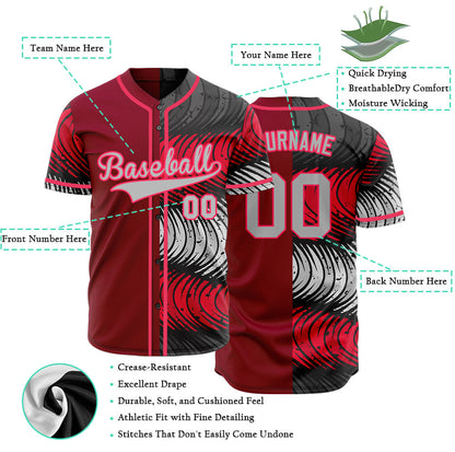 Custom Red And Ink Baseball Jersey