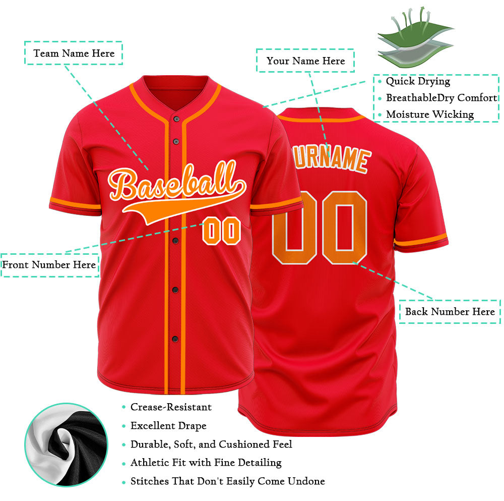 Custom Red And Orange Baseball Jersey