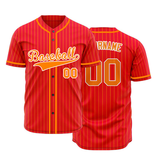 Custom Red And Orange Vertical Lines Baseball Jersey