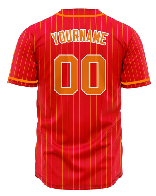 Custom Red And Orange Vertical Lines Baseball Jersey
