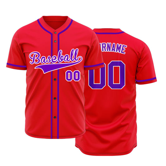 Custom Red And Purple Baseball Jersey