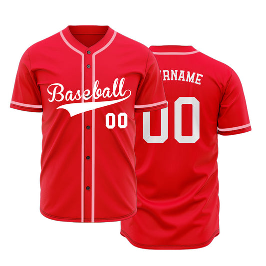 Custom Red And White Baseball Jersey
