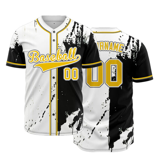 Custom Yellow And Black Ink Baseball Jersey