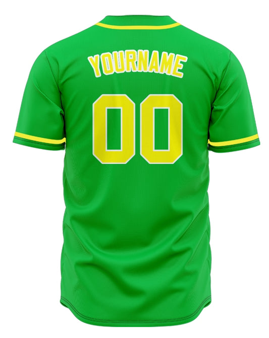 Custom Yellow And Green Baseball Jersey