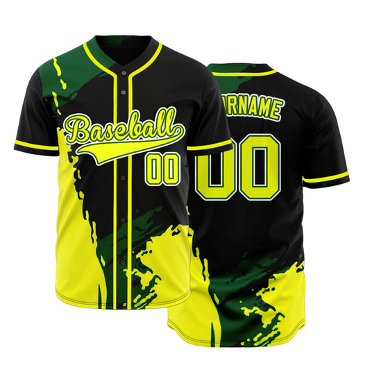 Custom Yellow And Green Ink Baseball Jersey