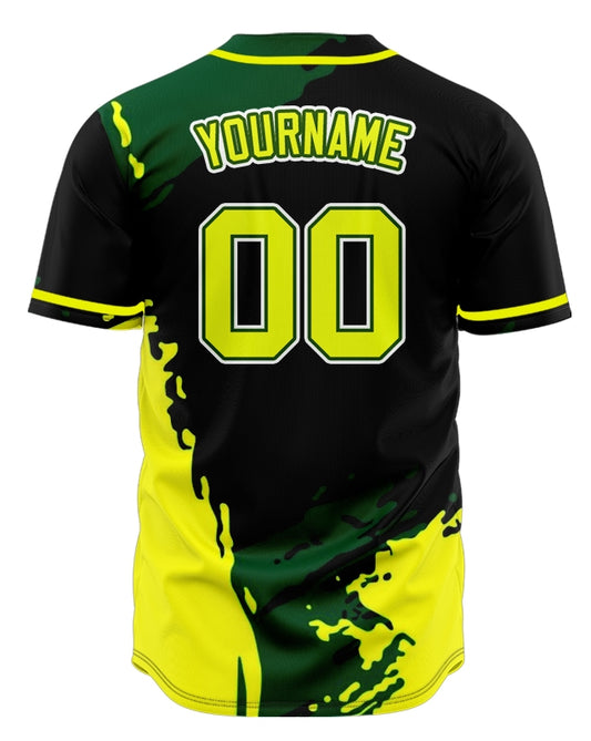 Custom Yellow And Green Ink Baseball Jersey