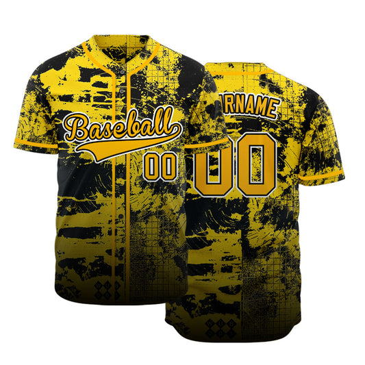 Custom Yellow Black Ink Baseball Jersey