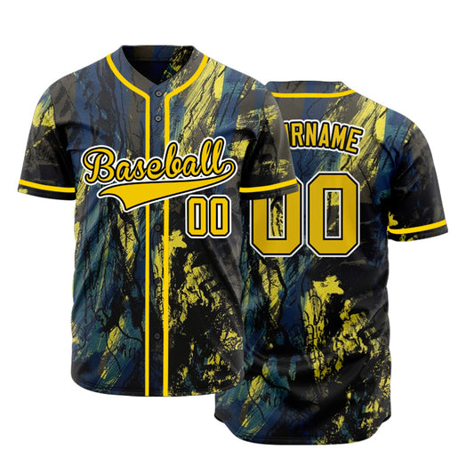 Custom Yellow Blue Ink Baseball Jersey