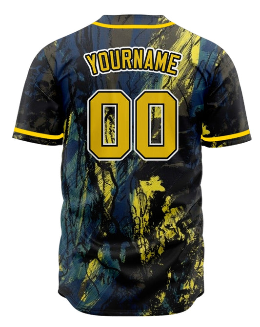 Custom Yellow Blue Ink Baseball Jersey