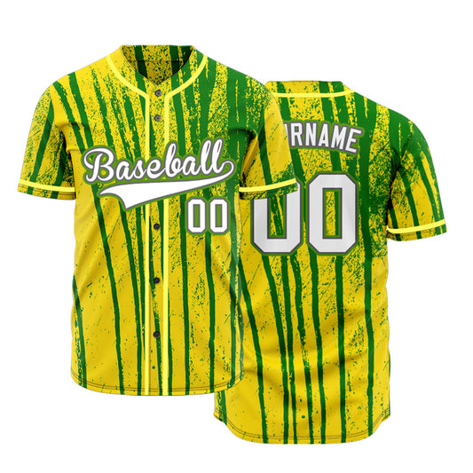Custom Yellow Green Vertical lines Baseball Jersey