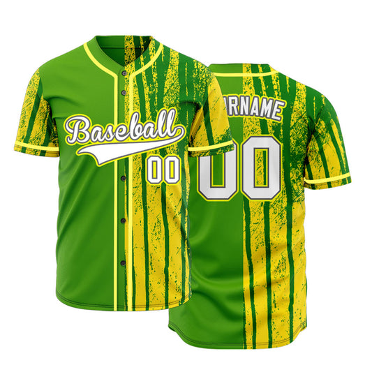 Custom Yellow Half Green Vertical lines Baseball Jersey