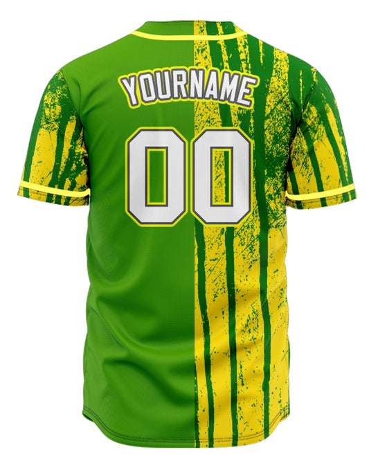 Custom Yellow Half Green Vertical lines Baseball Jersey